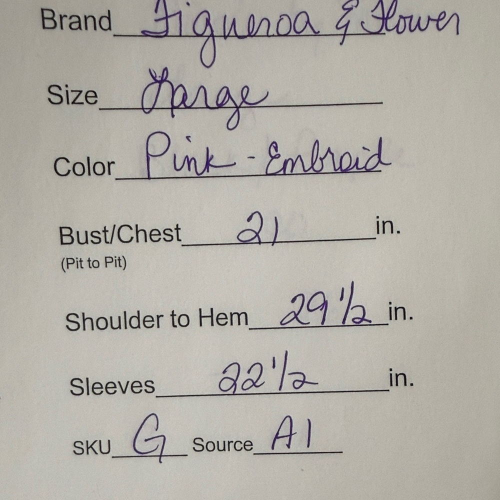 Figueroa & Flower Pink Embroidered Boho Button Blouse Large - Picture 9 of 9